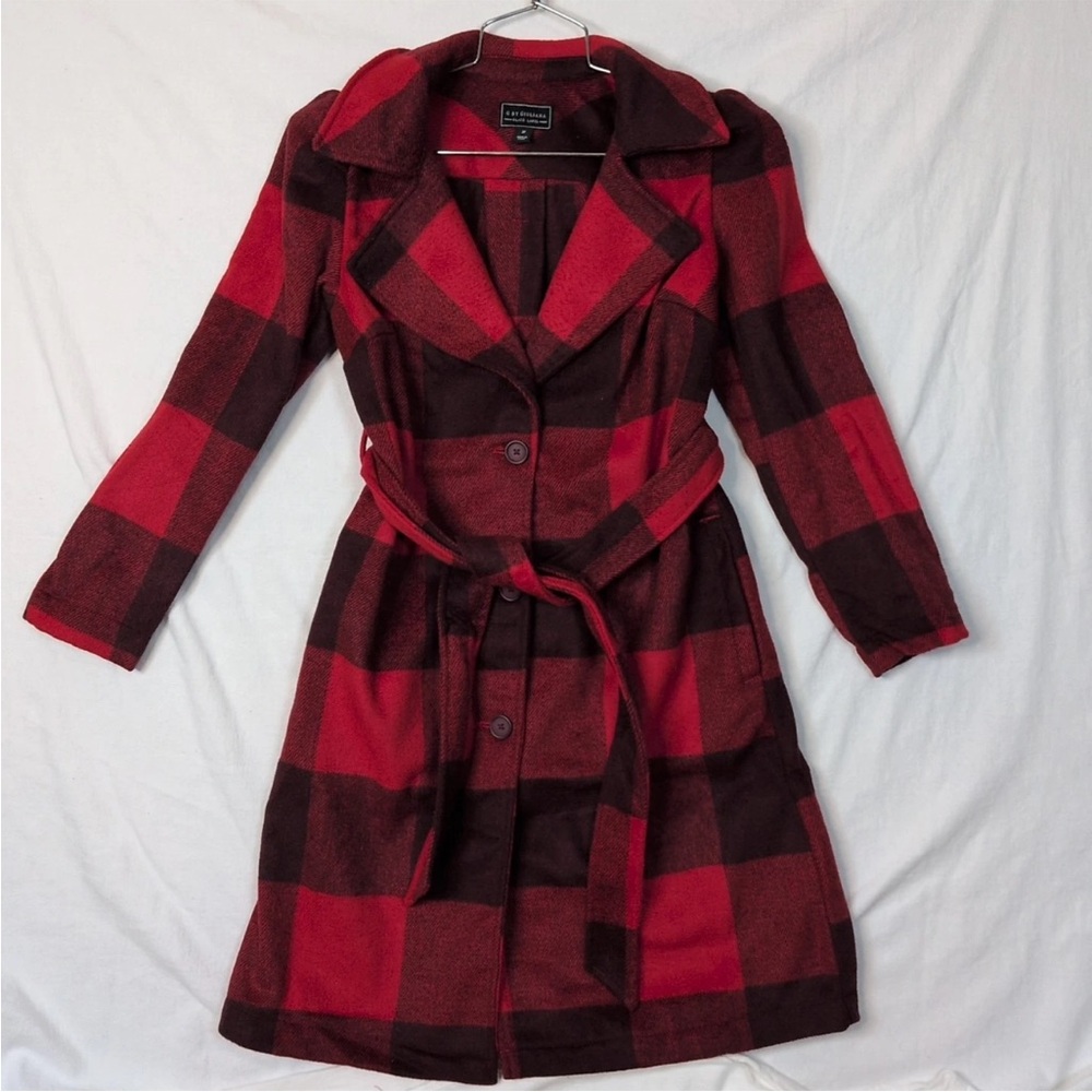G by Juliana Red and Black Plaid Trench Coat XL petite